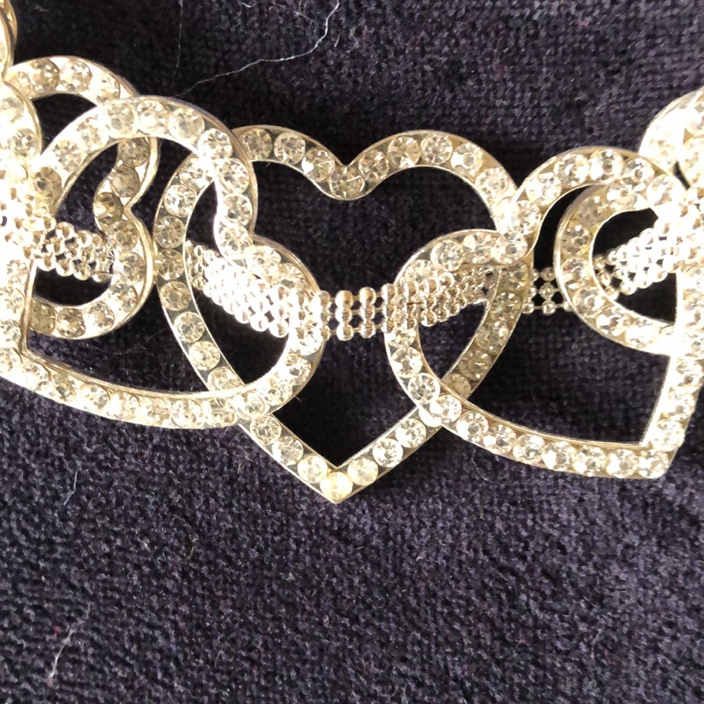 Vintage Interlocking Hearts Rhinestone Necklace Silver, Mothers Day or Wedding